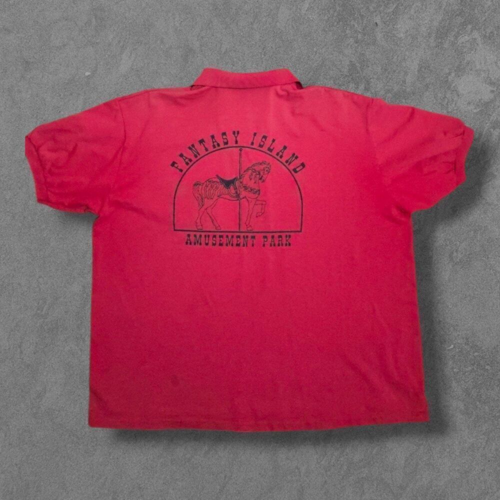 Vintage Fantasy Island Polo Shirt With Carousel Horse Red XL